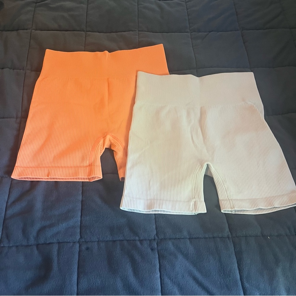 Orange and White Athletic Shorts Mid-Thigh Length